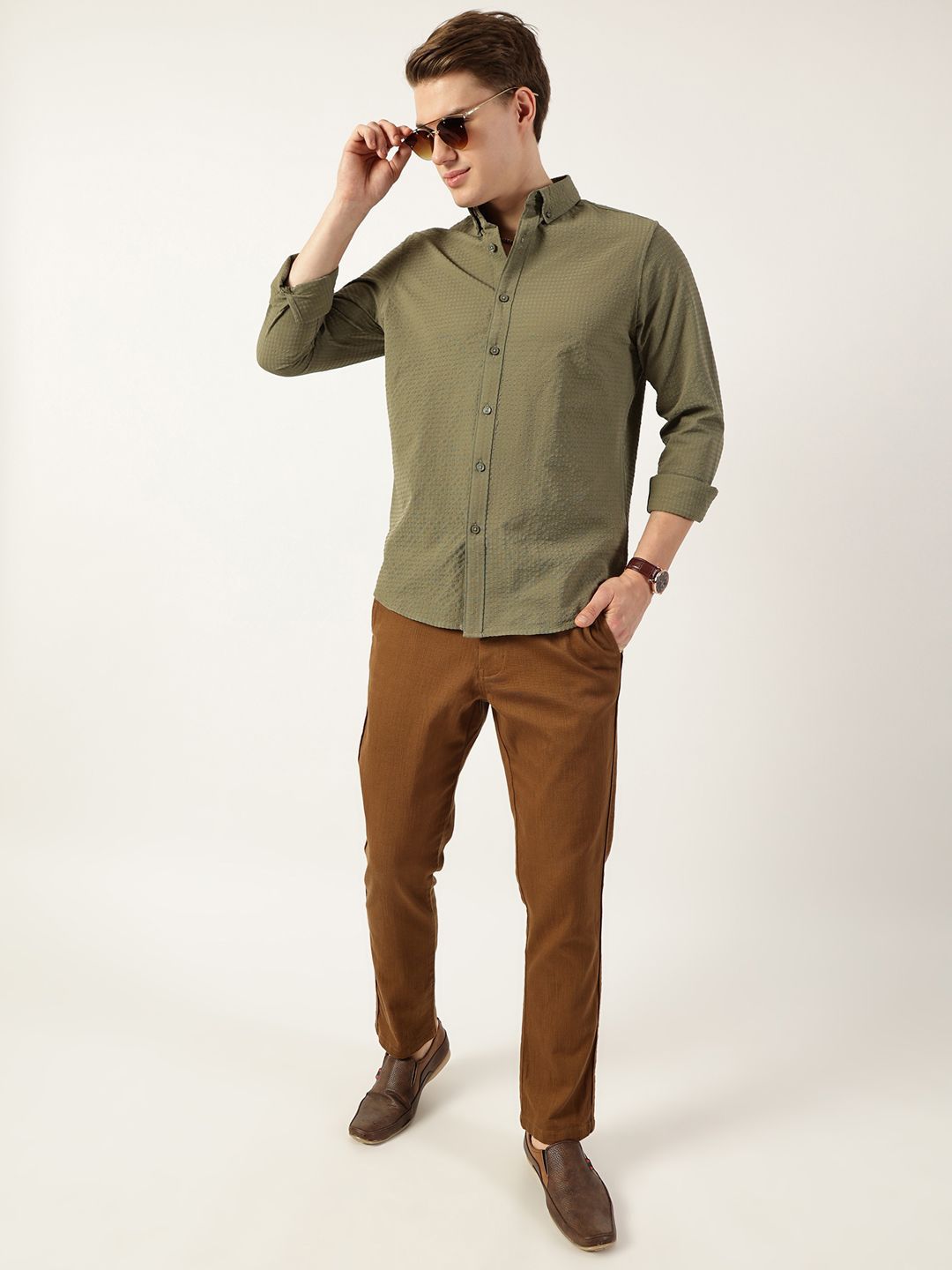 Thomas Scott Men Smart Button-Down Collar Textured Slim Fit Casual Shirt