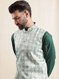 Anouk Men Geometric Embroidered Sequinned Pure Cotton Kurta & Pyjamas With Nehru Jacket
