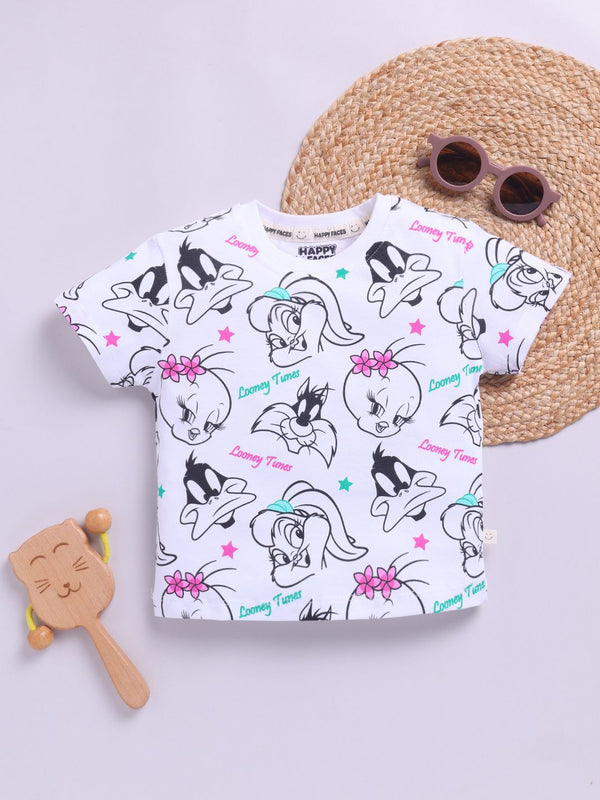 Happy Faces Kids Girls Looney Tunes Printed Pure Cotton T-Shirt