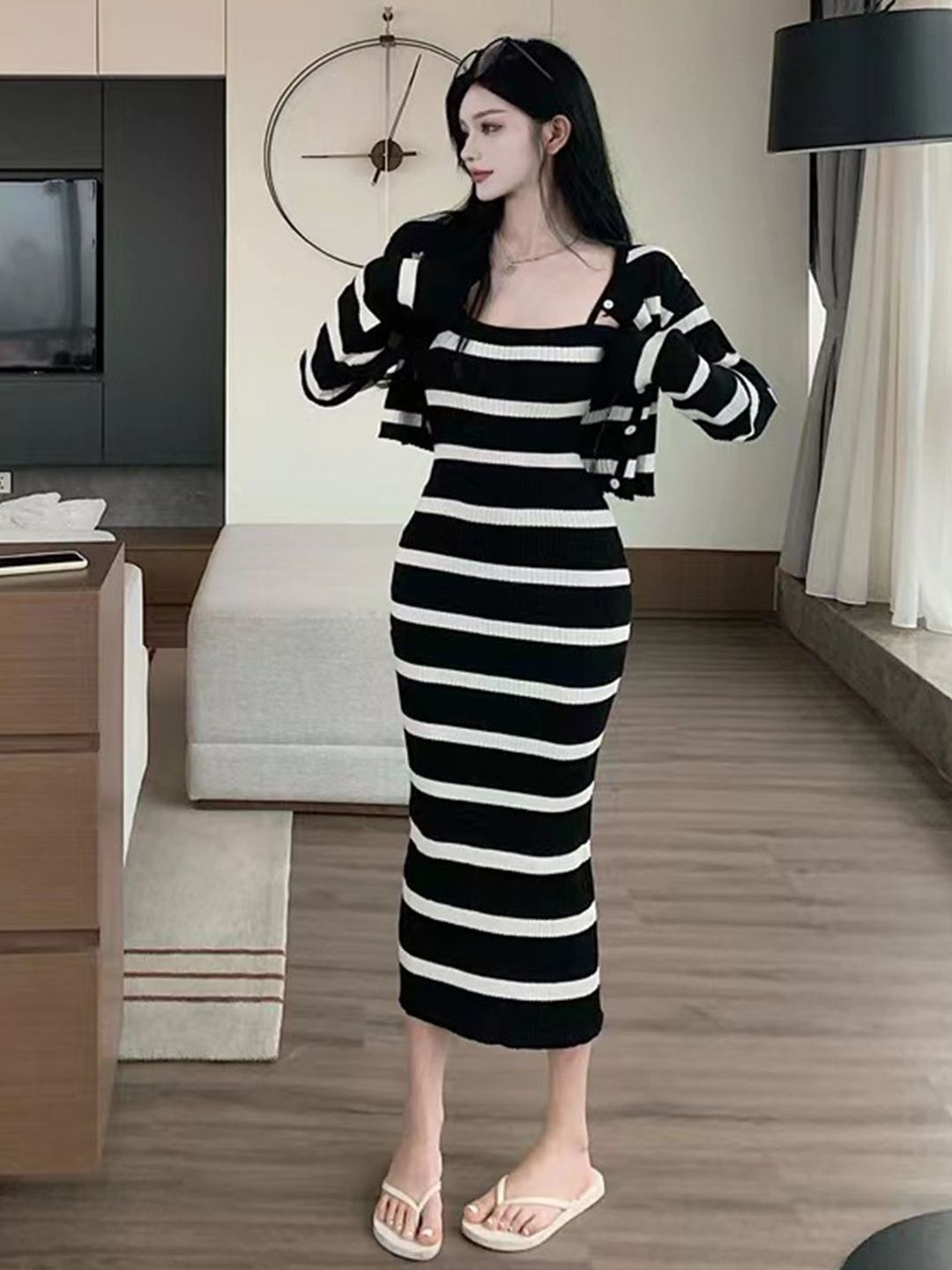 DressBerry Women Striped Bodycon Midi Dress