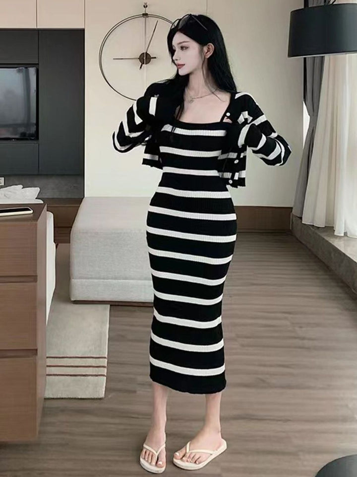 DressBerry Women Striped Bodycon Midi Dress