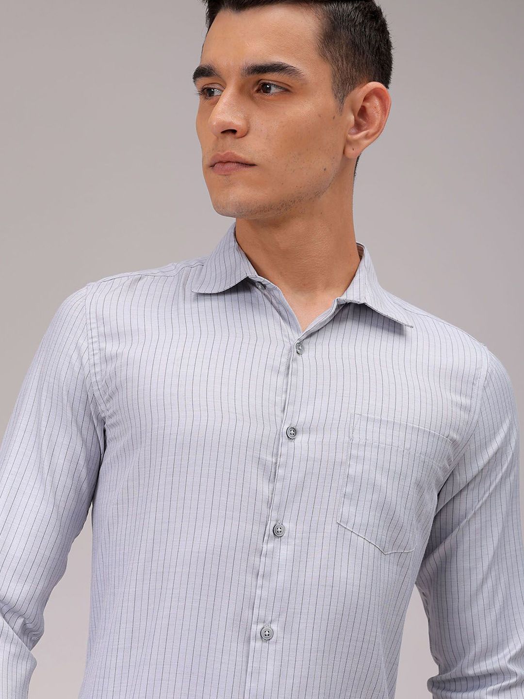 The Indian Garage Co. X Luxe Men Cutaway Collar Pinstripes Striped Slim Fit Formal Shirt