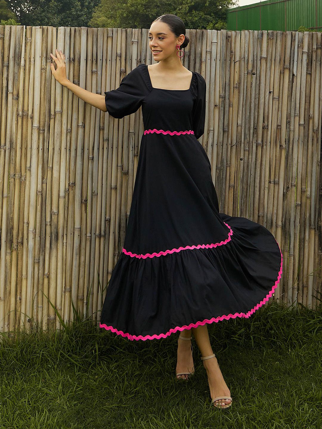 Pink Paprika by SASSAFRAS Women Square Neck Maxi Cotton Dress