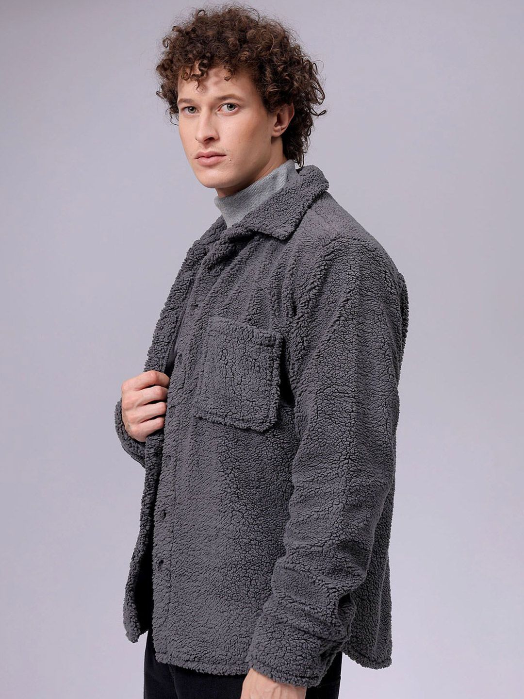 The Indian Garage Co Men Fleece Regular Fit Casual Winter Overshirt
