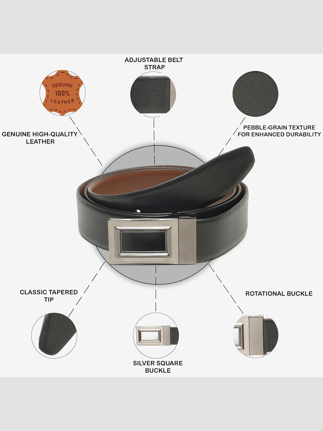 Teakwood Leathers Men Textured Leather Reversible Formal Belt