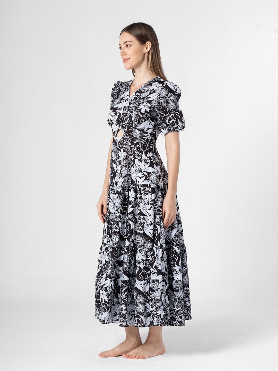 SANSKRUTIHOMES Women Fit & Flare Puff Sleeves Midi Dress
