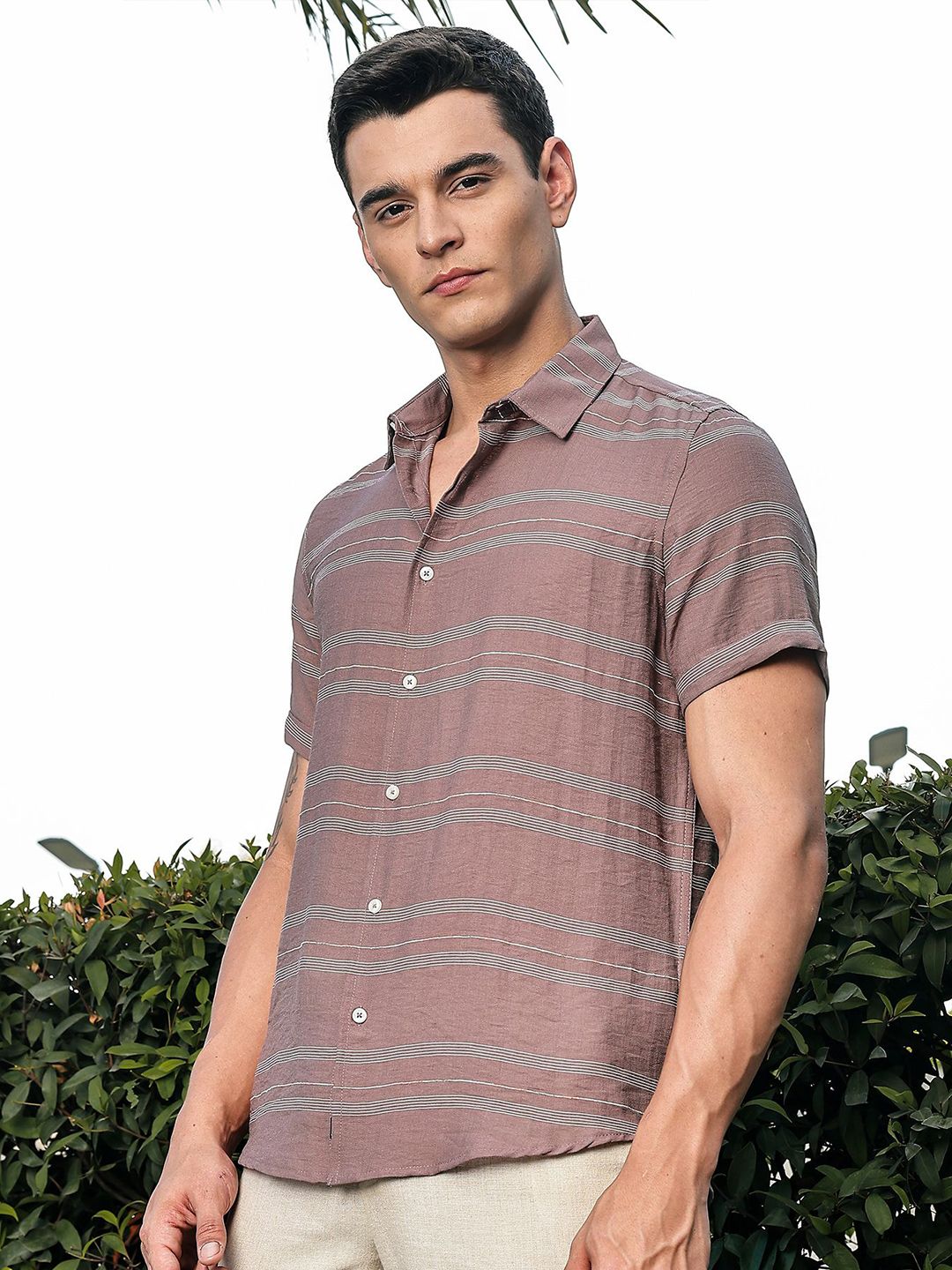 Thomas Scott Men Premium Slim Fit Striped Casual Shirt