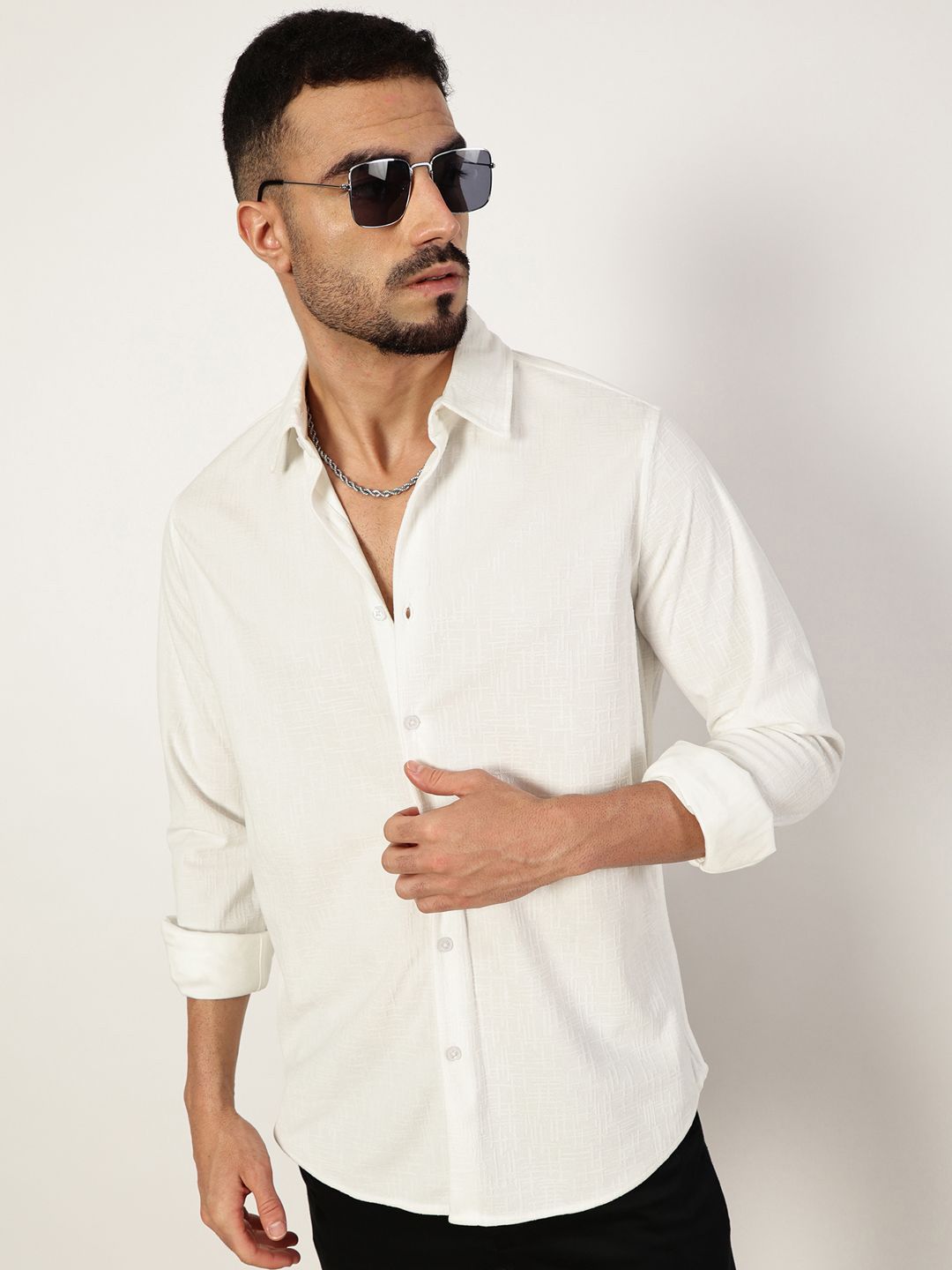 Thomas Scott Men Premium Spread Collar Textured Slim Fit Casual Shirt