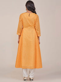 Global Desi Geometric Printed Thread Work Pure Cotton Anarkali Kurta