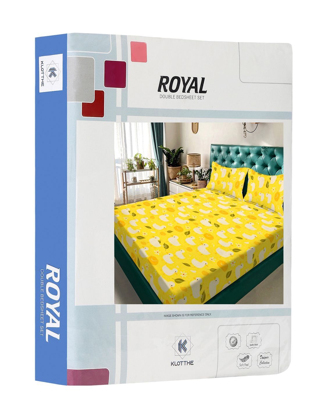 KLOTTHE Yellow Cartoon Characters Flat 300 TC King Double Bedsheet With 2 Pillow Cover