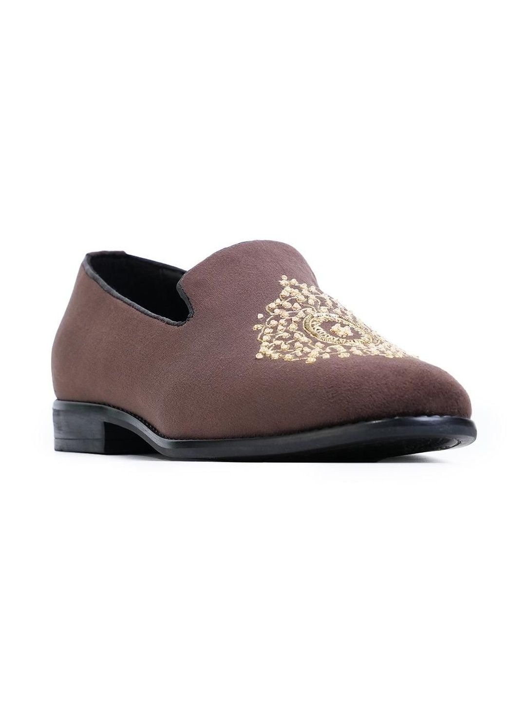 MONKSTORY Maharaja Zardosi Embroidered Slip-Ons - Brown