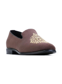 MONKSTORY Maharaja Zardosi Embroidered Slip-Ons - Brown