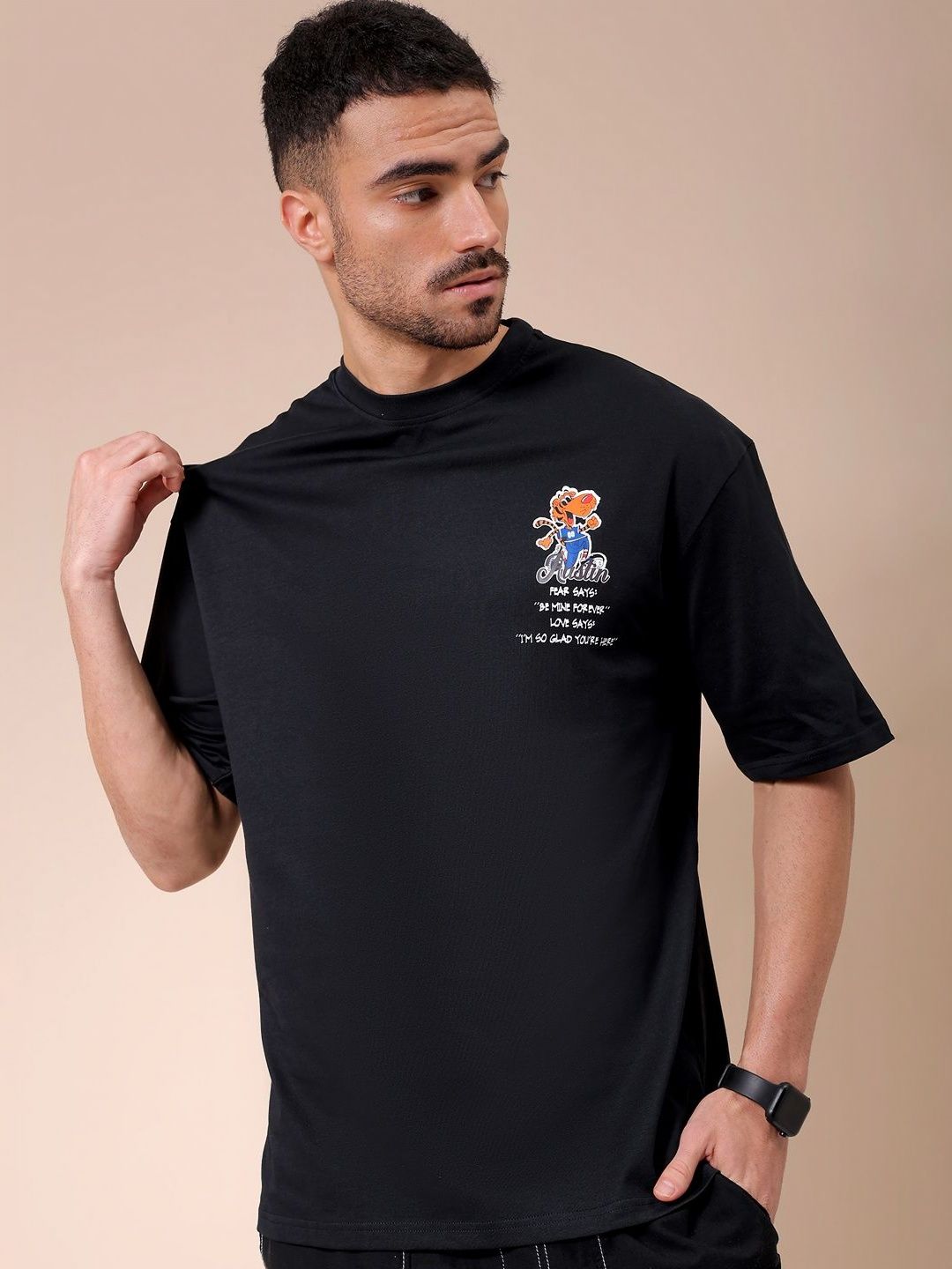 The Indian Garage Co Men Graphic Printed Round Neck Pure Cotton Oversized T-shirt