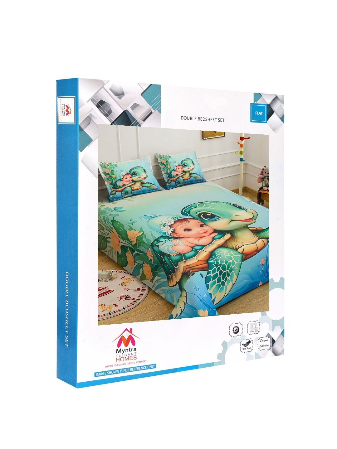 Myntra Elegant Homes Green Cartoon Print 300TC Super King Double Bedsheet & 2 Sarung Bantal
