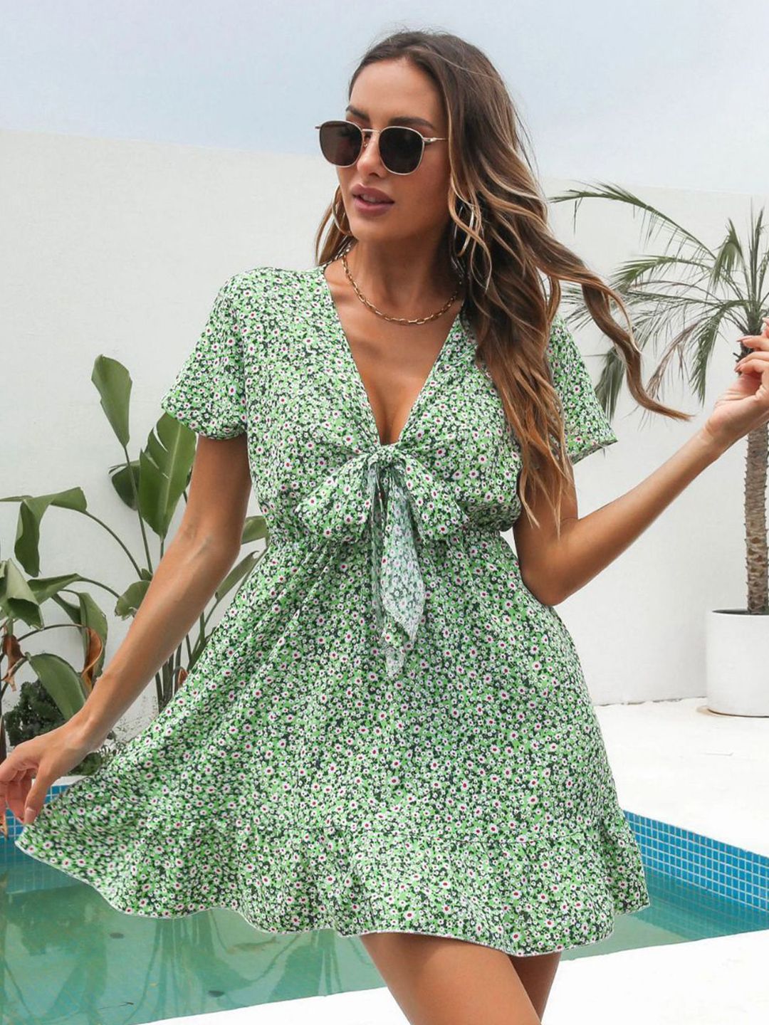 DressBerry Floral Print Fit & Flare Mini Dress