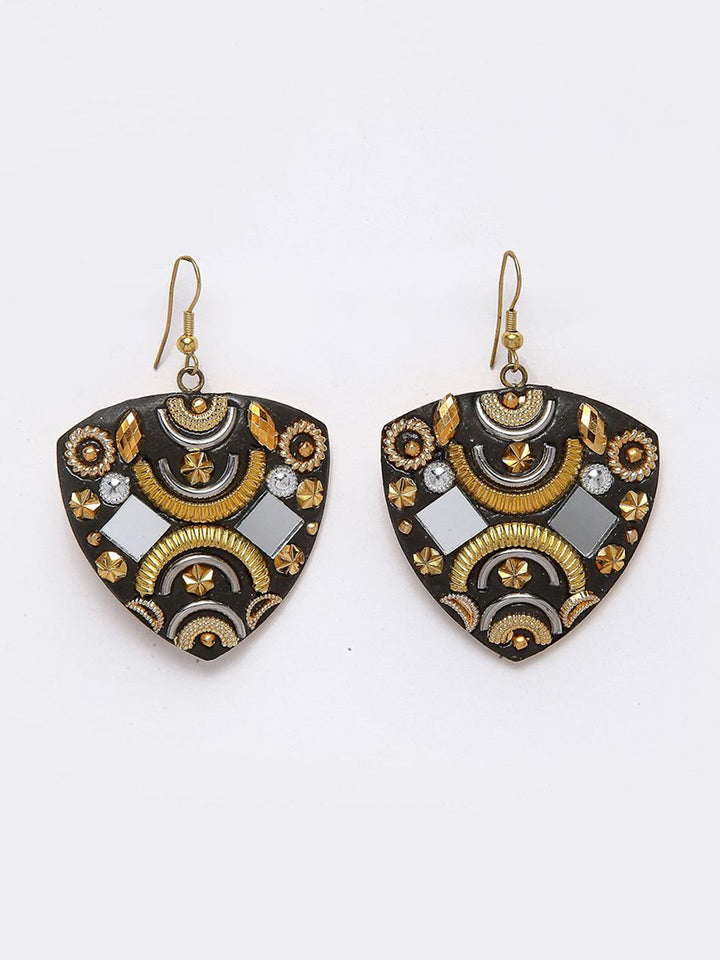 Anouk Gold-Plated Mirror Work Triangular Shaped Drop Earrings