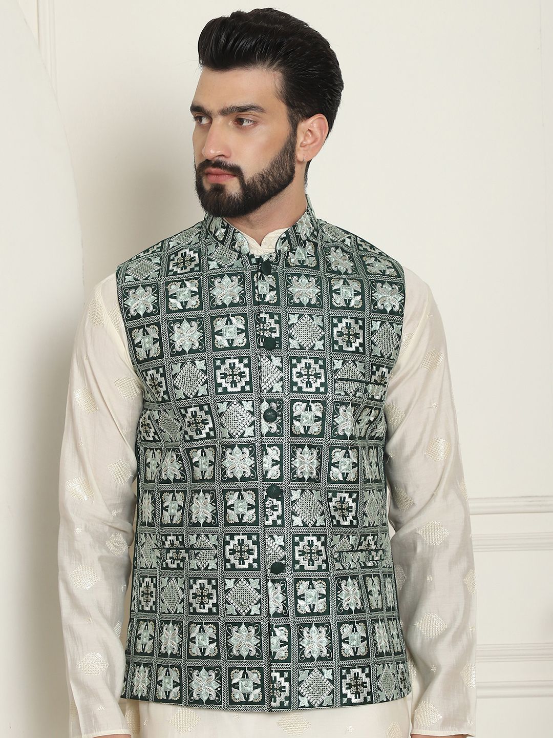 SOJANYA LUXE Jaket Nehru Kolar Mandarin Sulam Lelaki