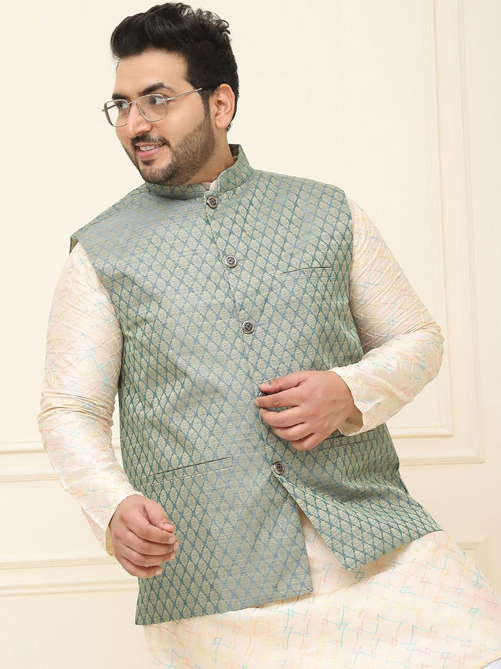 SOJANYA PLUS Lelaki Plus Size Printed Mandarin Collar Nehru Jaket