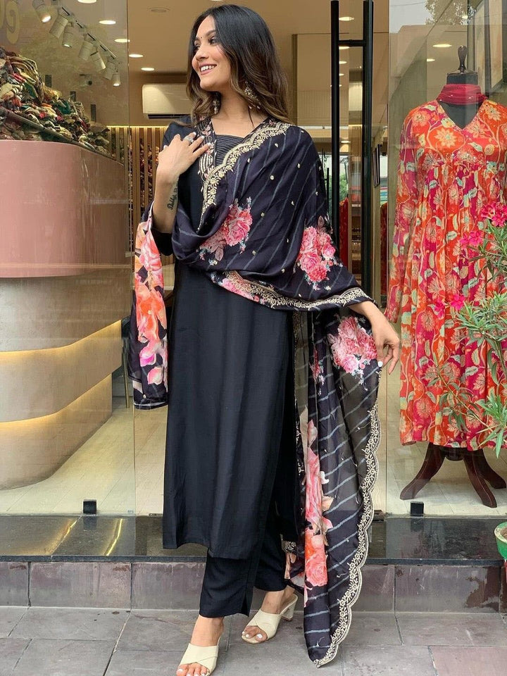 KALINI Women Floral Embroidered Regular Thread Work Kurta with Trousers & With Dupatta