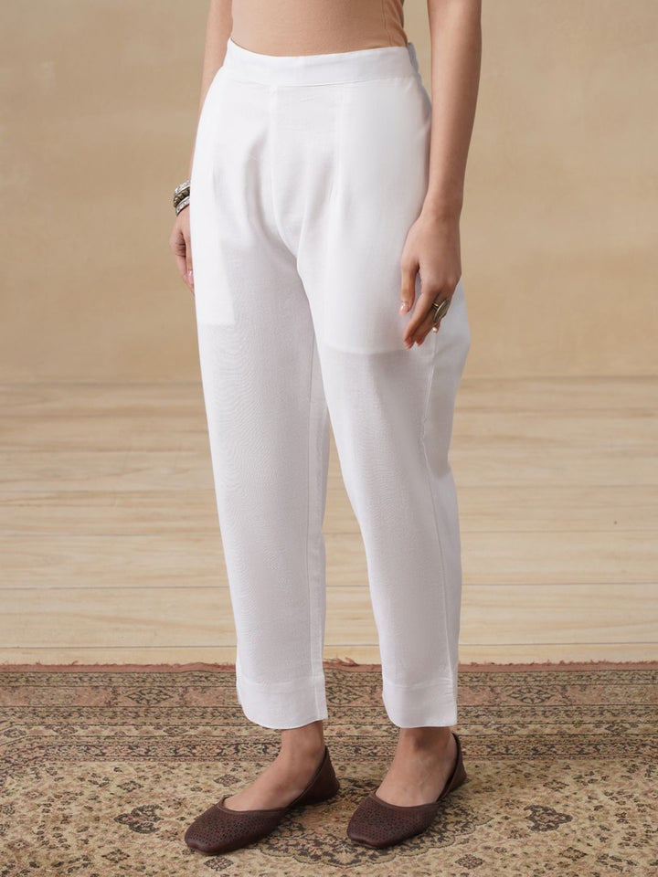 House of Chikankari Women White Cotton Solid Pant