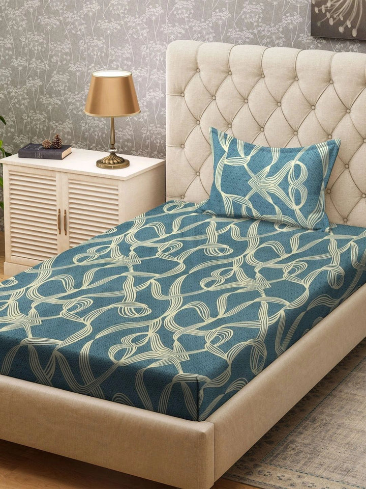 Myntra Elegant Homes Turquoise Blue 300 TC Single Bedsheet with 1 Pillow Covers