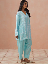 Rumah Chikankari Kurta Chikankari Biasa Wanita dengan Seluar