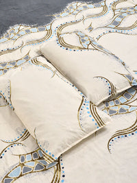 KLOTTHE Cream Color & Grey Printed 300 TC Double Bedsheet & 2 Pillow Covers-2.5 m x 2.25 m