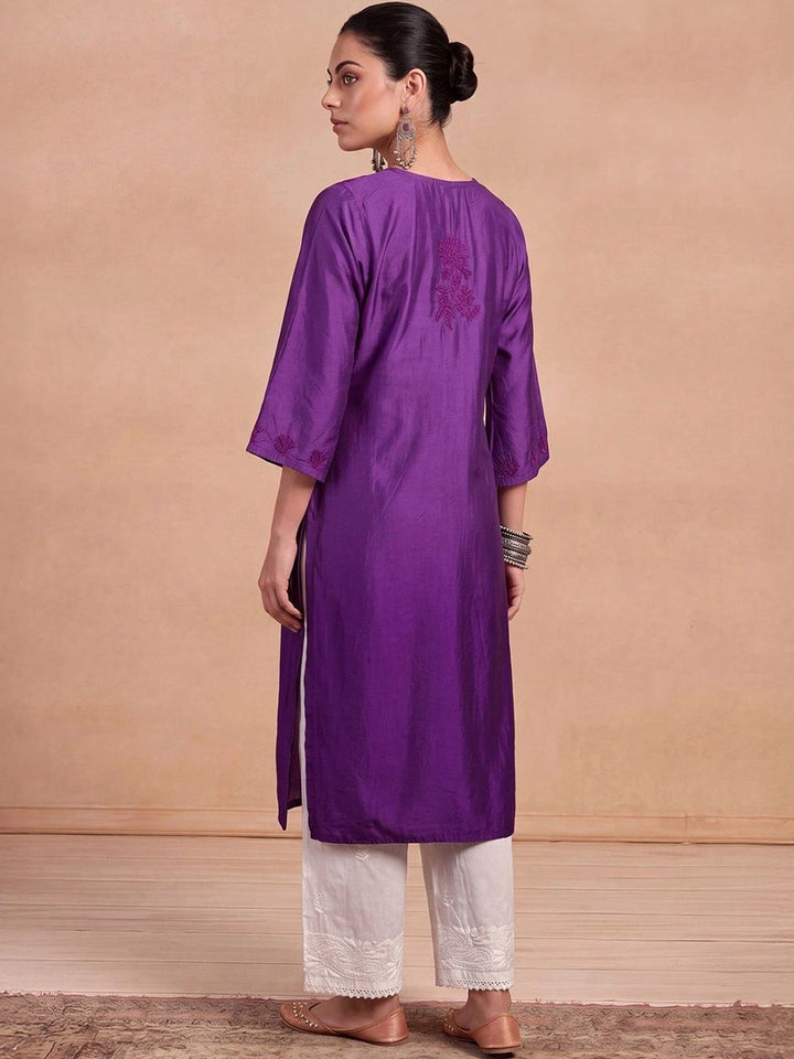 House of Chikankari Women Ethnic Motifs Embroidered Thread Work Chanderi Silk Kurta