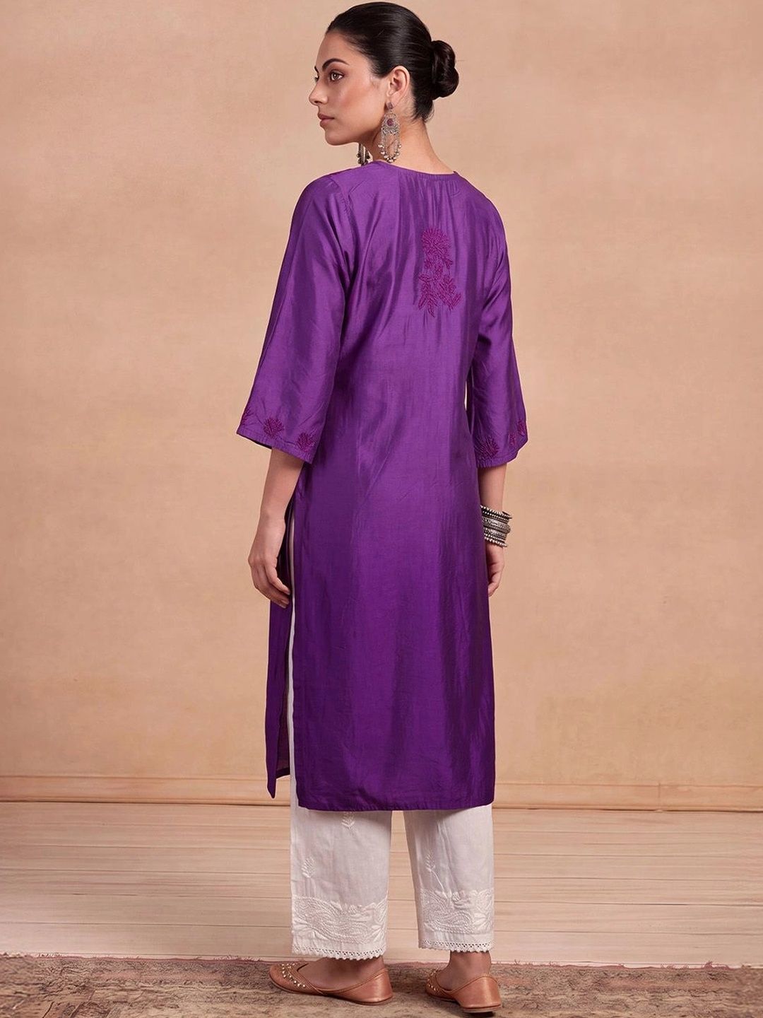 House of Chikankari Women Ethnic Motifs Embroidered Thread Work Chanderi Silk Kurta