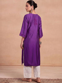 House of Chikankari Women Ethnic Motifs Embroidered Thread Work Chanderi Silk Kurta