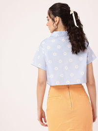 DressBerry Edgy Holiday Spirit Striped & Floral Printed Boxy Fit Crop Shirt