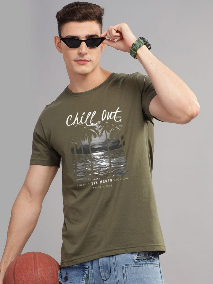 ADRO Men Printed Raw Edge T-shirt