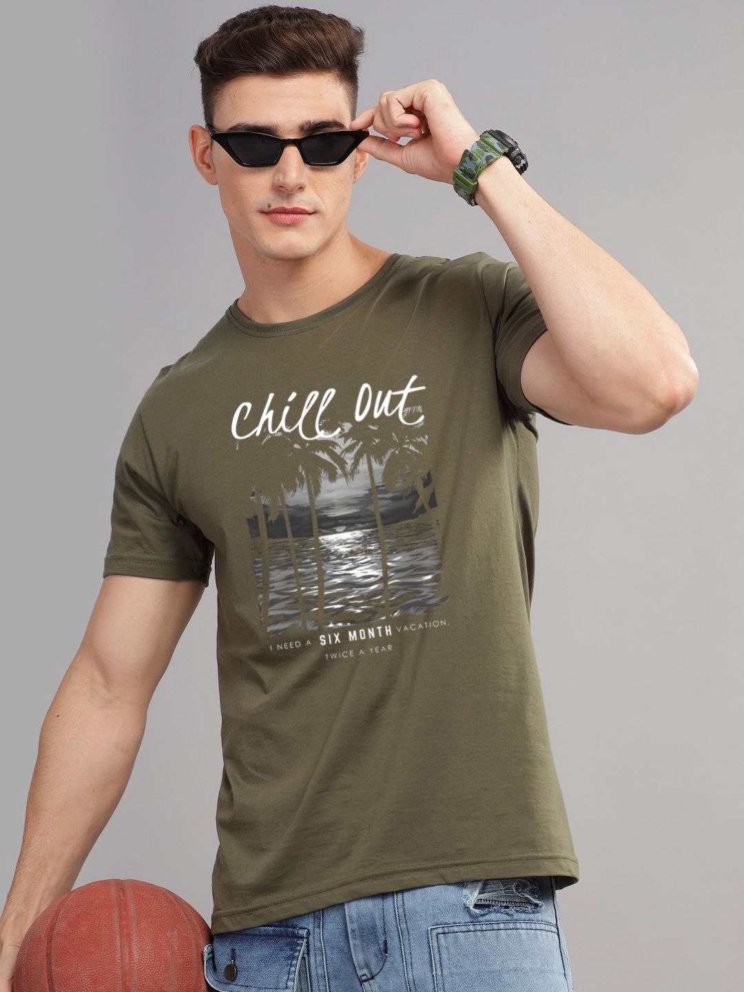 ADRO Men Printed Raw Edge T-shirt