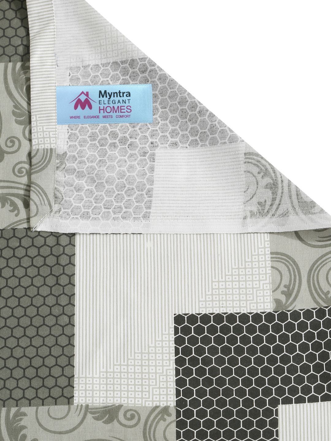 Myntra Elegant Homes Green Geometric Cotton 400TC King Double Bedsheet with 2 Pillow Cover
