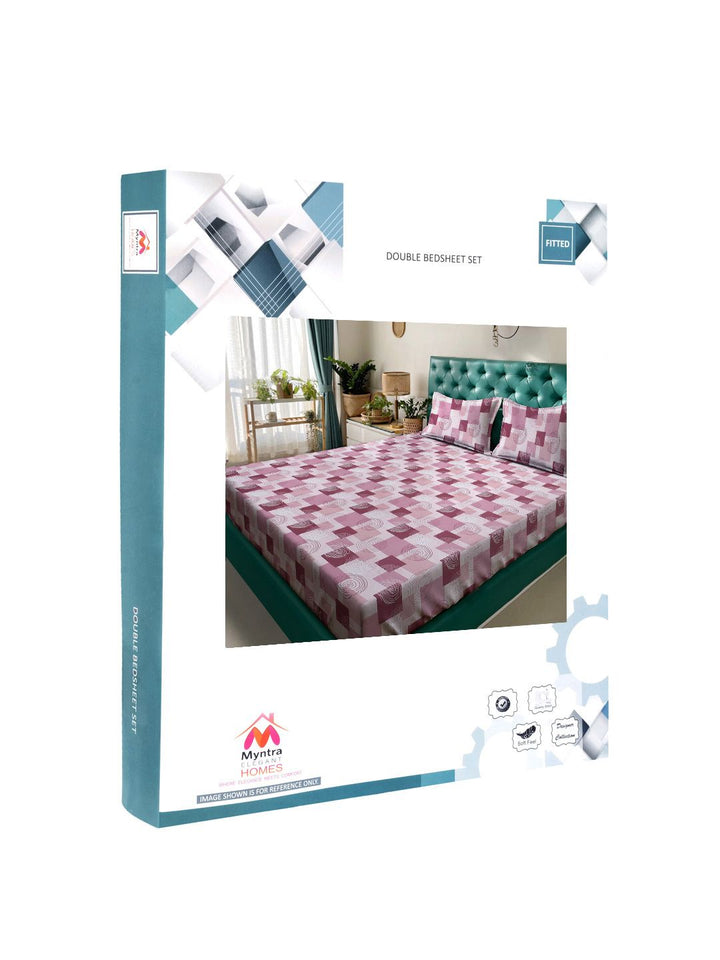 Myntra Elegant Homes Pink Geometric 400 TC Set Cadar King Kapas 2.50 m x 2.25 m