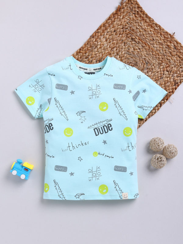 Happy Faces Kids Boys Typography Printed Pure Cotton T-Shirt