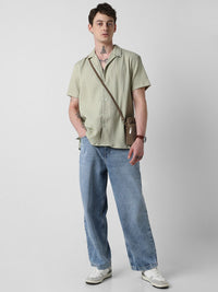 VASTRADO Men Classic Cuban Collar Popcorn Texture Oversized Casual Shirt