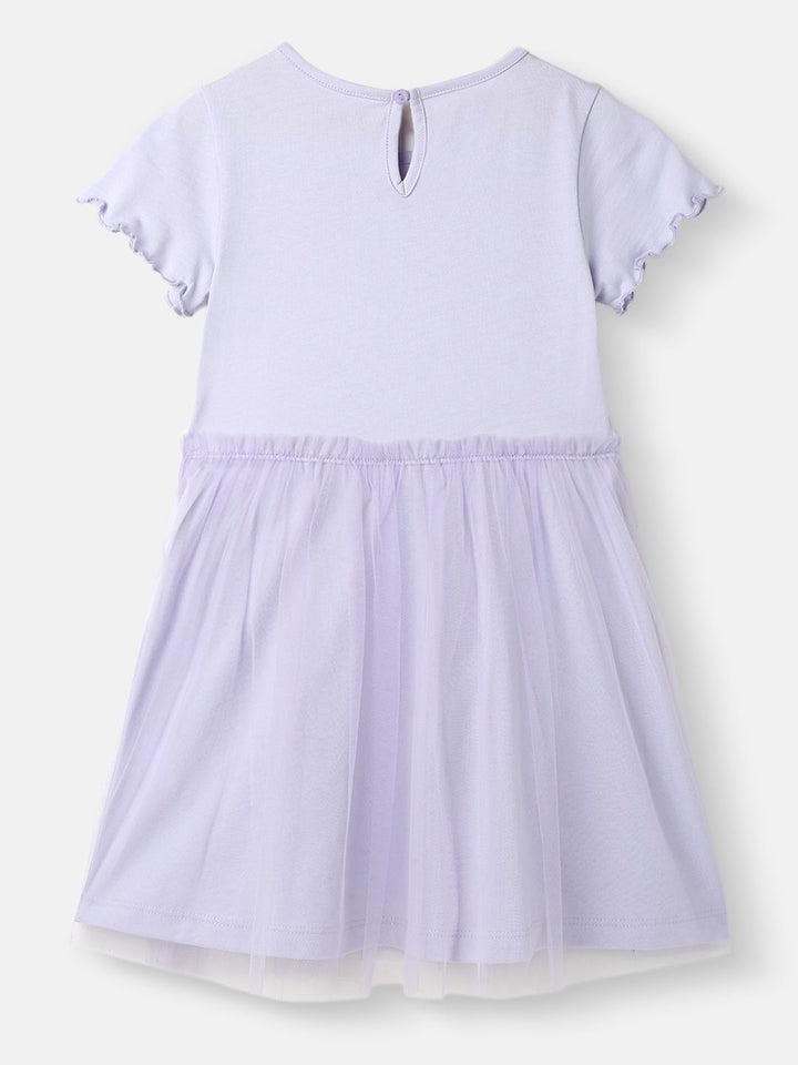Nauti Nati Girls Cotton Mesh Frock Sticker Printed  Dress