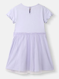 Nauti Nati Girls Cotton Mesh Frock Sticker Printed  Dress