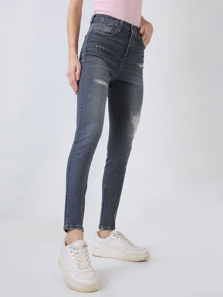 SPYKAR Women Slim Fit High-Rise Low Distress Heavy Fade Jeans