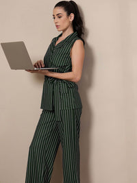 SASSAFRAS worklyf Vertical Striped Sleeveless Double Breasted Front Tie Up Blazer