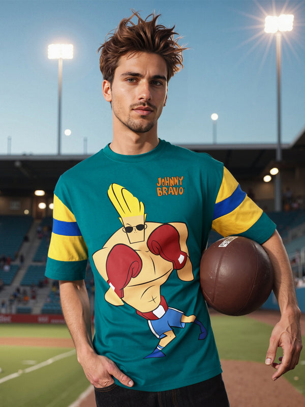 The Indian Garage Co Men Johnny Bravo Graphic Printed Round Neck Cotton Oversized T-shirt