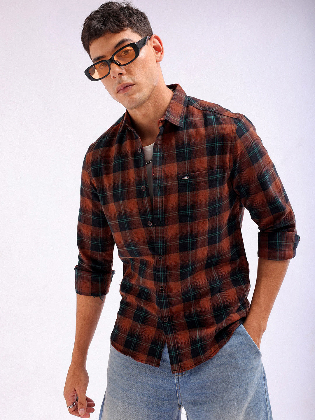 The Indian Garage Co Slim Fit Buffalo Checked Spread Collar Pure Cotton Casual Shirt