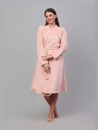 KLOTTHE Pink Shawl Collar Woollen Bath Robe With Belt