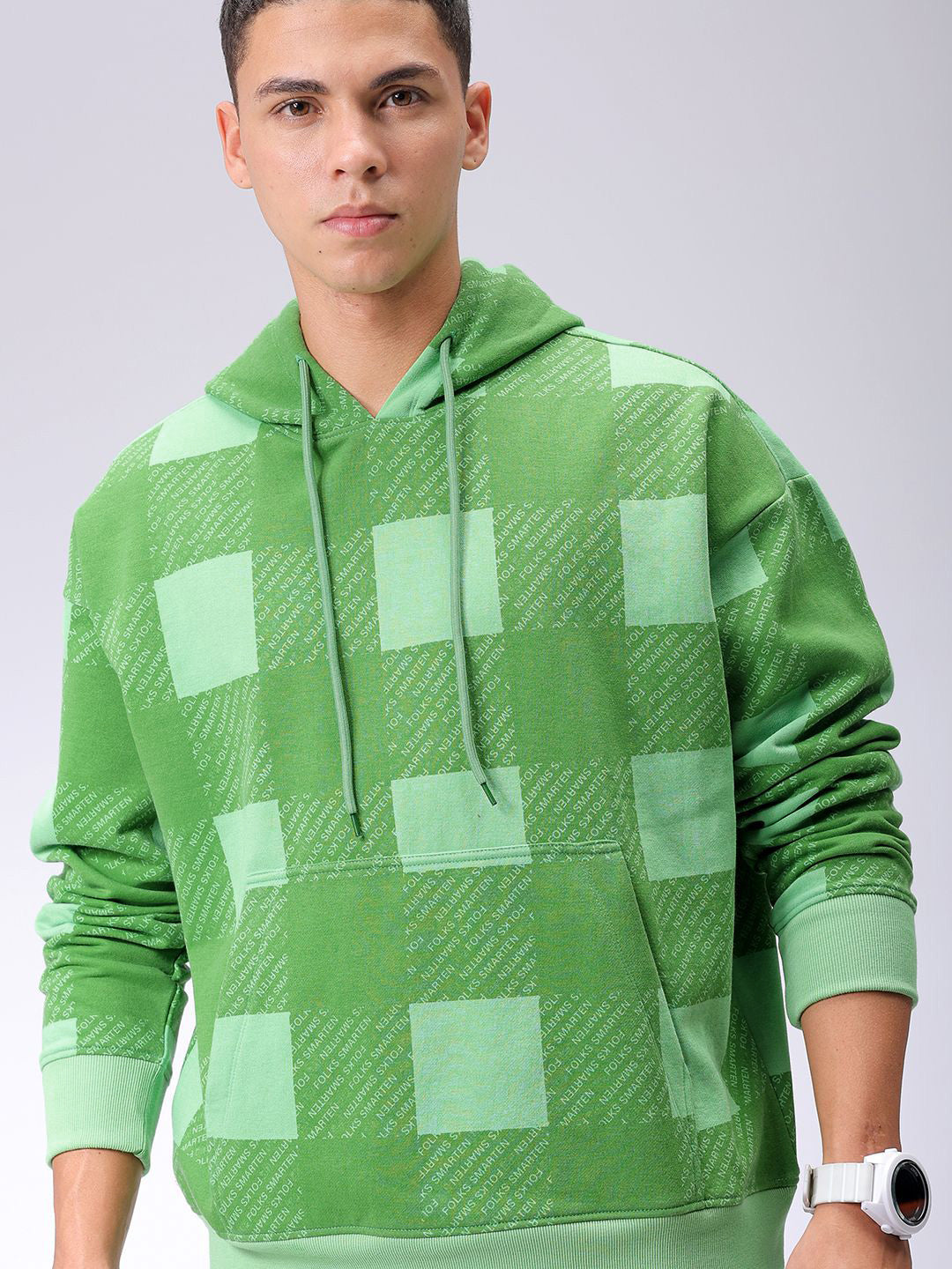 The Indian Garage Co Men Geometric Printed Hooded Sweatshirt