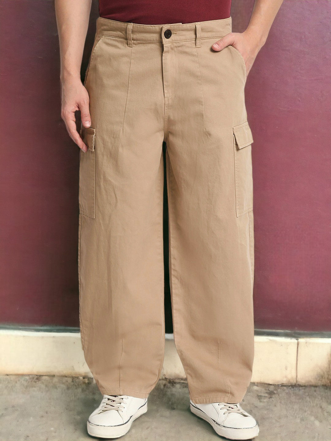Bene Kleed Men Cotton Loose Balloon Fit Cargos Trousers