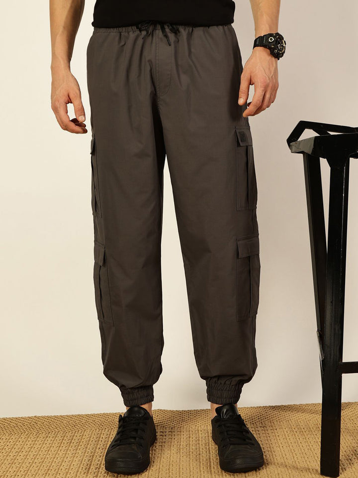 Thomas Scott Men Casual Loose Fit Mid-Rise Cotton Wrinkle Free Solid Joggers Trousers