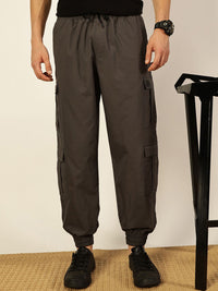 Thomas Scott Men Casual Loose Fit Mid-Rise Cotton Wrinkle Free Solid Joggers Trousers