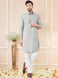 See Designs Shirt Collar Long Sleeves Pure Cotton Pathani Kurta With Pyjamas