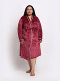 KLOTTHE Plus Size Red Woollen Long Sleeves Bath Robe With Belt